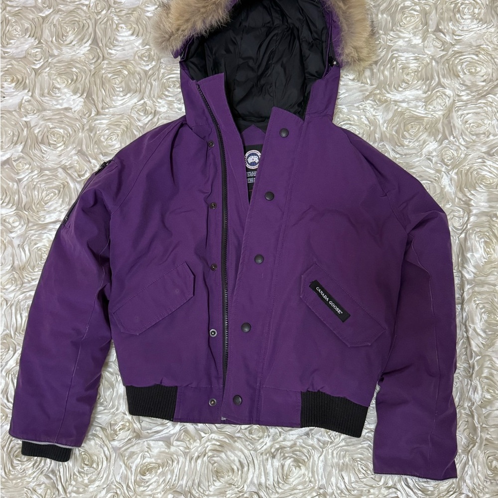Canada goose Purple Hooded Jacket with Fur Trim for girls size 10-12